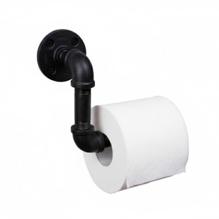 Portarrollos Artesanal "Ixchel" Negro Mate, Estilo Vintage Industrial para Baño, Hecho en México de manera Artesanal con Acero de alta resistencia.
