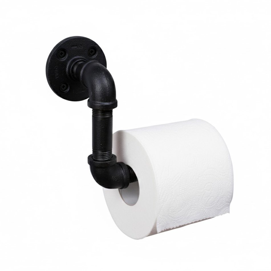 Portarrollos Artesanal "Ixchel" Negro Mate, Estilo Vintage Industrial para Baño, Hecho en México de manera Artesanal con Acero de alta resistencia.