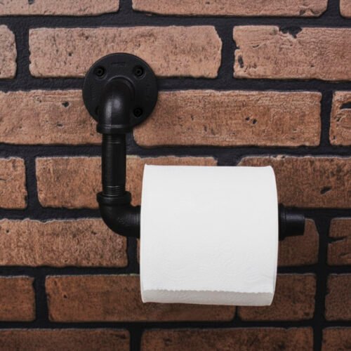 Portarrollos Artesanal "Ixchel" Negro Mate, Estilo Vintage Industrial para Baño, Hecho en México de manera Artesanal con Acero de alta resistencia.