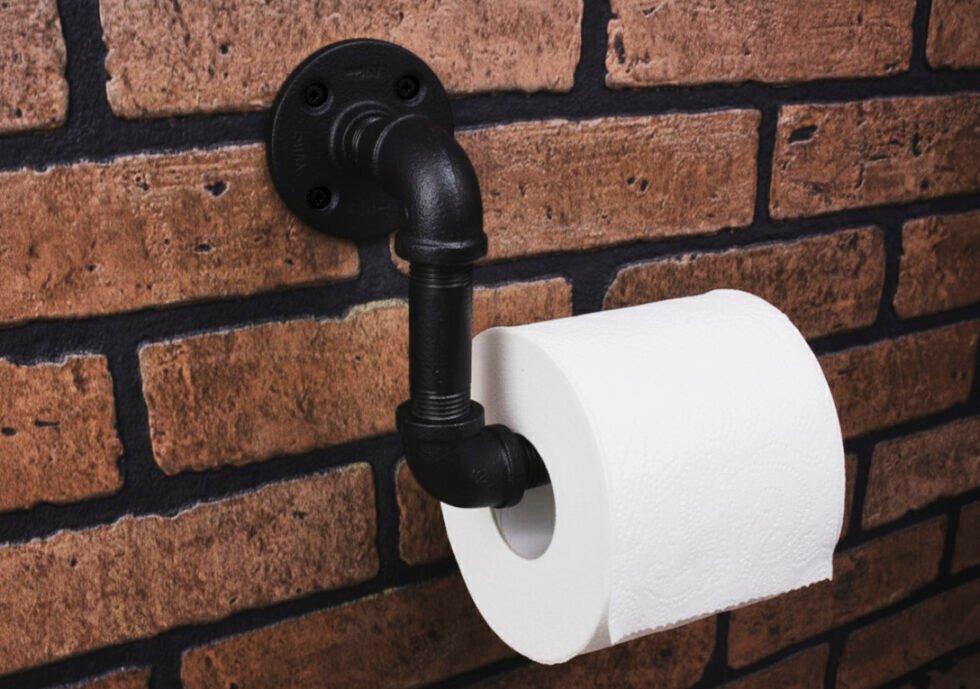 Portarrollos Artesanal "Ixchel" Negro Mate, Estilo Vintage Industrial para Baño, Hecho en México de manera Artesanal con Acero de alta resistencia.