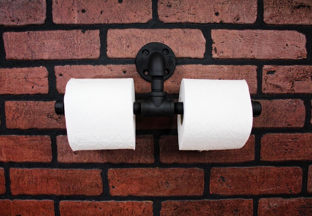 Portarrollos Artesanal Doble "Ikal" Negro Mate, Estilo Vintage Industrial para Baño, Hecho en México de manera Artesanal con Acero de alta resistencia.
