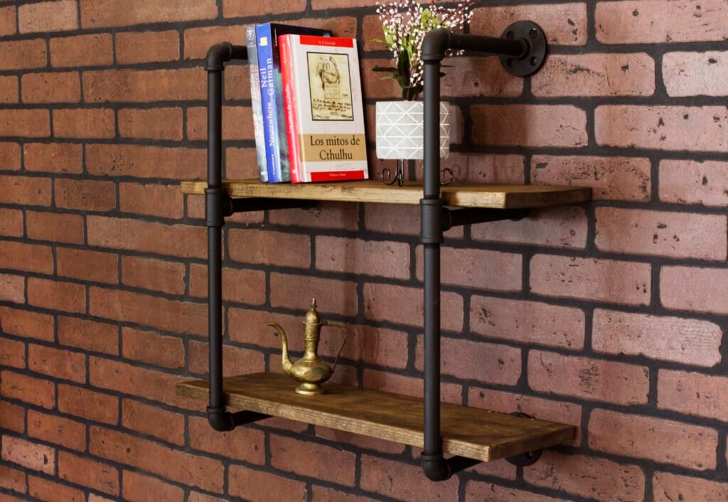 Repisa Doble "Assur" Negro Mate, Estilo Vintage Industrial para Baño, Hecho en México de manera Artesanal con Acero de alta resistencia.