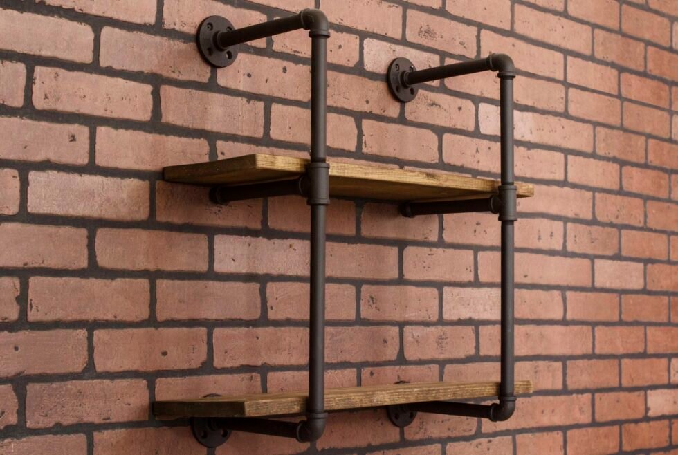 Repisa Doble "Assur" Negro Mate, Estilo Vintage Industrial para Baño, Hecho en México de manera Artesanal con Acero de alta resistencia.
