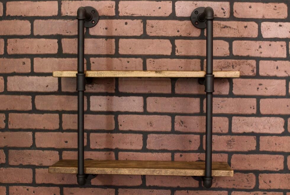Repisa Doble "Assur" Negro Mate, Estilo Vintage Industrial para Baño, Hecho en México de manera Artesanal con Acero de alta resistencia.