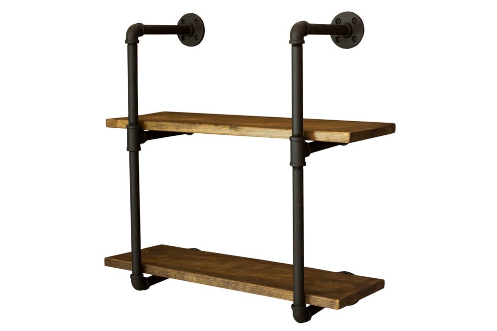 Repisa Doble "Assur" Negro Mate, Estilo Vintage Industrial para Baño, Hecho en México de manera Artesanal con Acero de alta resistencia.