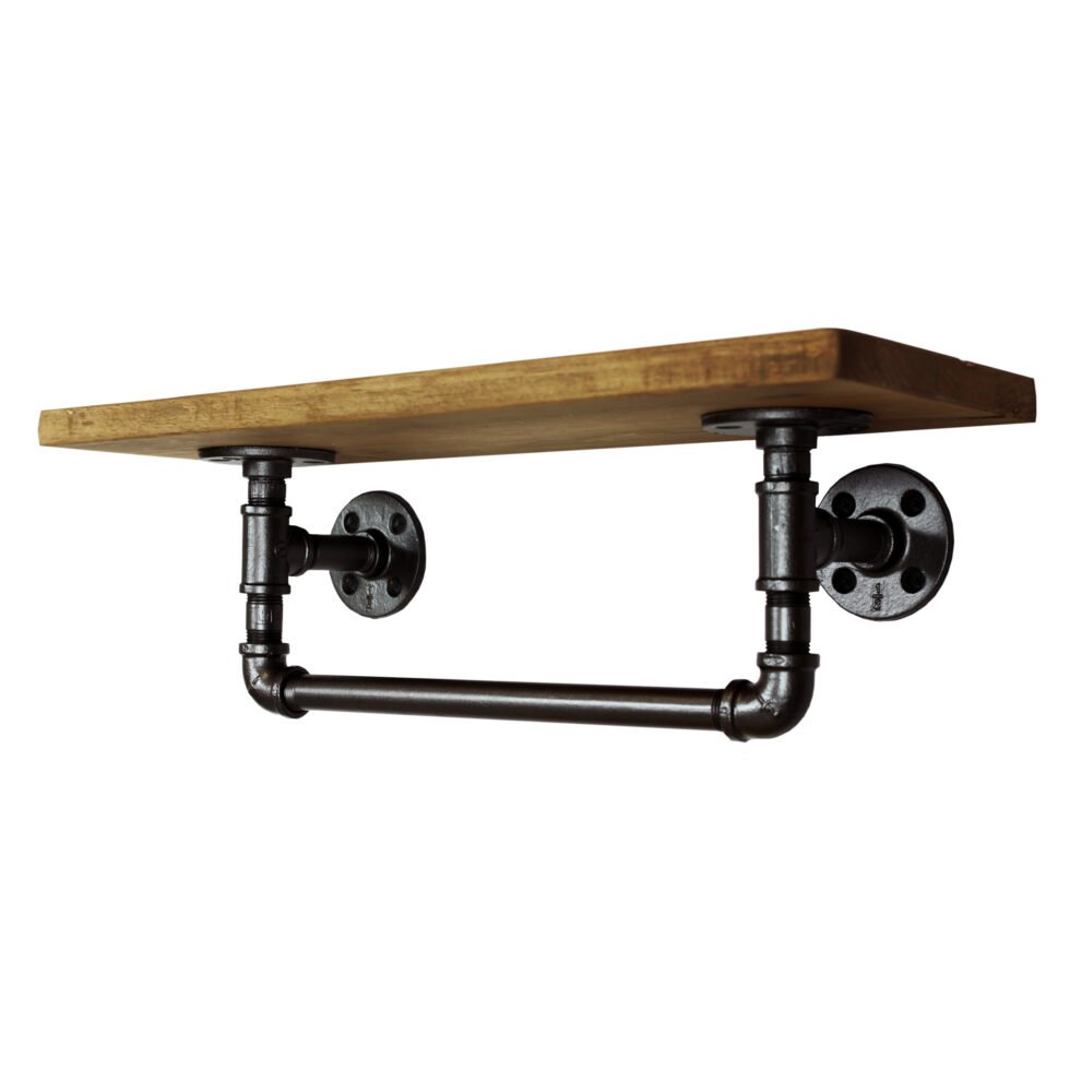 Repisa "Ninive" Gris Hierro, Estilo Vintage Industrial para Baño, Hecho en México de manera Artesanal con Acero de alta resistencia.