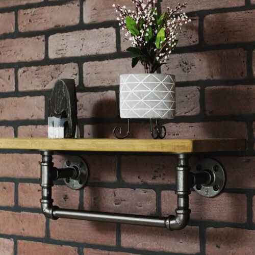 Repisa "Ninive" Gris Hierro, Estilo Vintage Industrial para Baño, Hecho en México de manera Artesanal con Acero de alta resistencia.