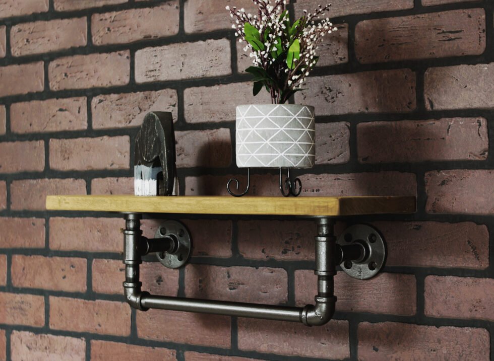 Repisa "Ninive" Gris Hierro, Estilo Vintage Industrial para Baño, Hecho en México de manera Artesanal con Acero de alta resistencia.