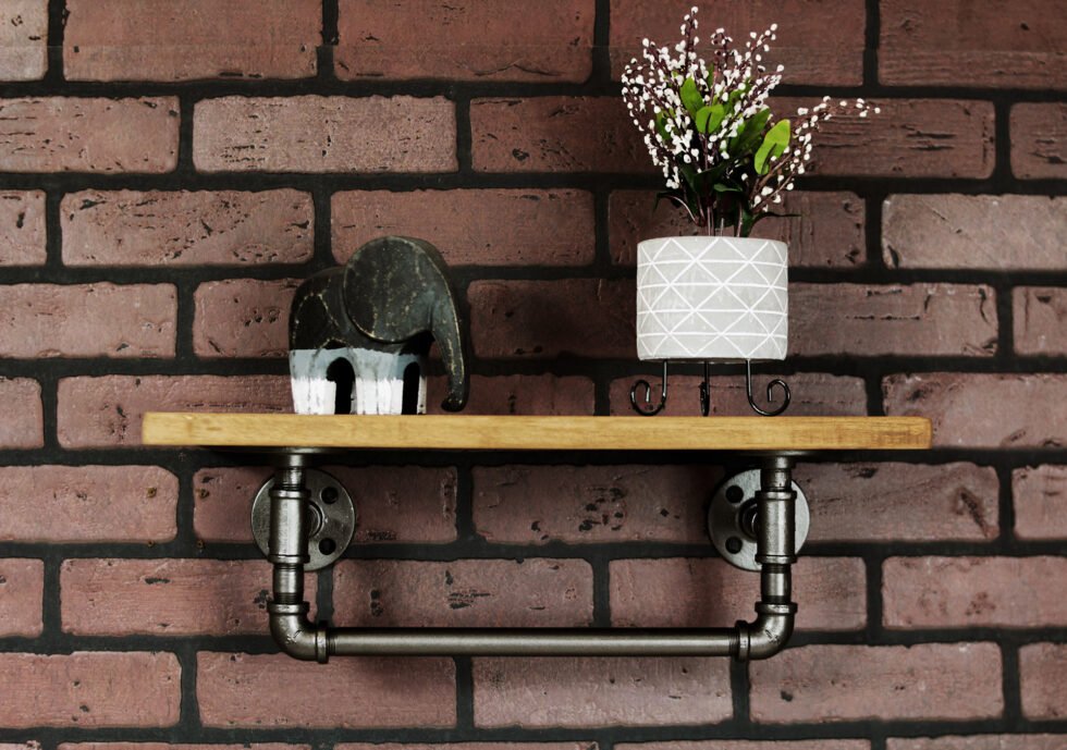 Repisa "Ninive" Gris Hierro, Estilo Vintage Industrial para Baño, Hecho en México de manera Artesanal con Acero de alta resistencia.
