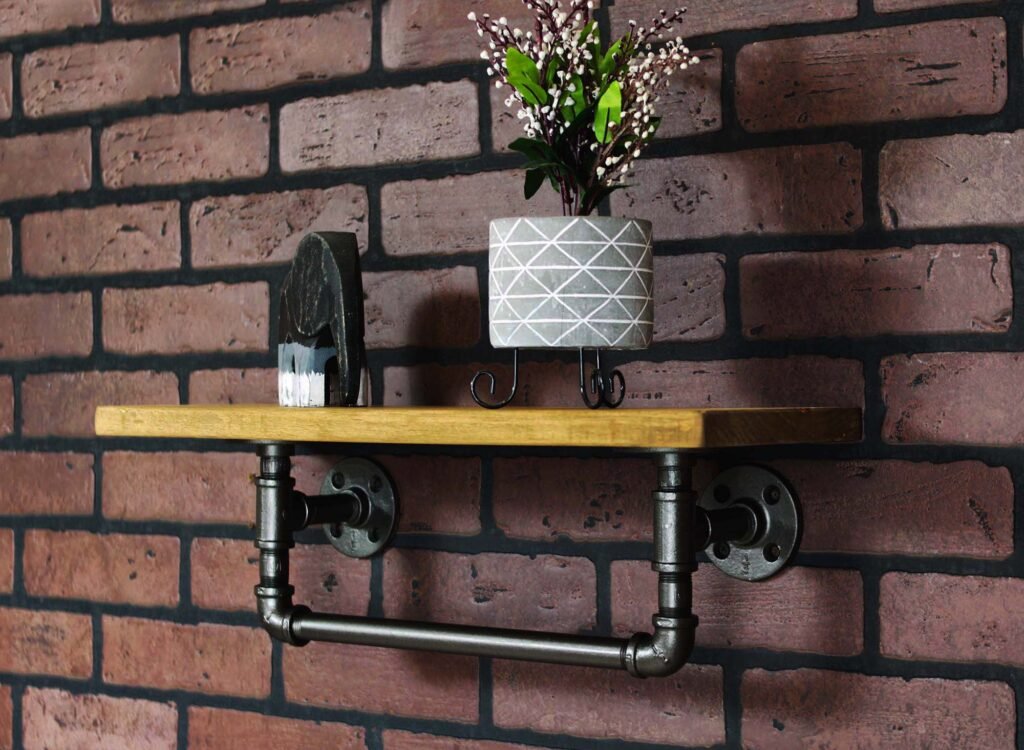 Repisa "Ninive" Gris Hierro, Estilo Vintage Industrial para Baño, Hecho en México de manera Artesanal con Acero de alta resistencia.