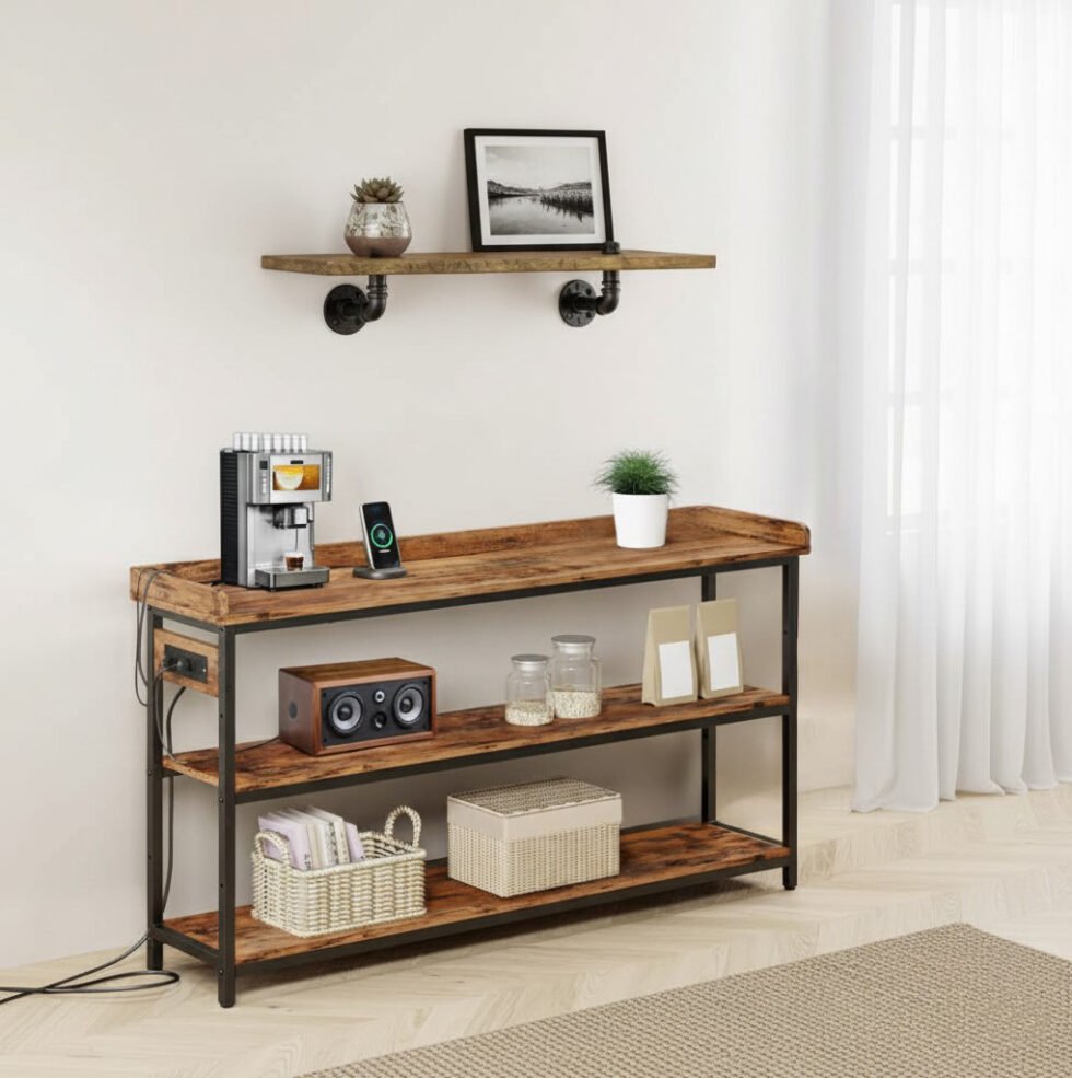repisa de tuberia industrial y madera steampunk