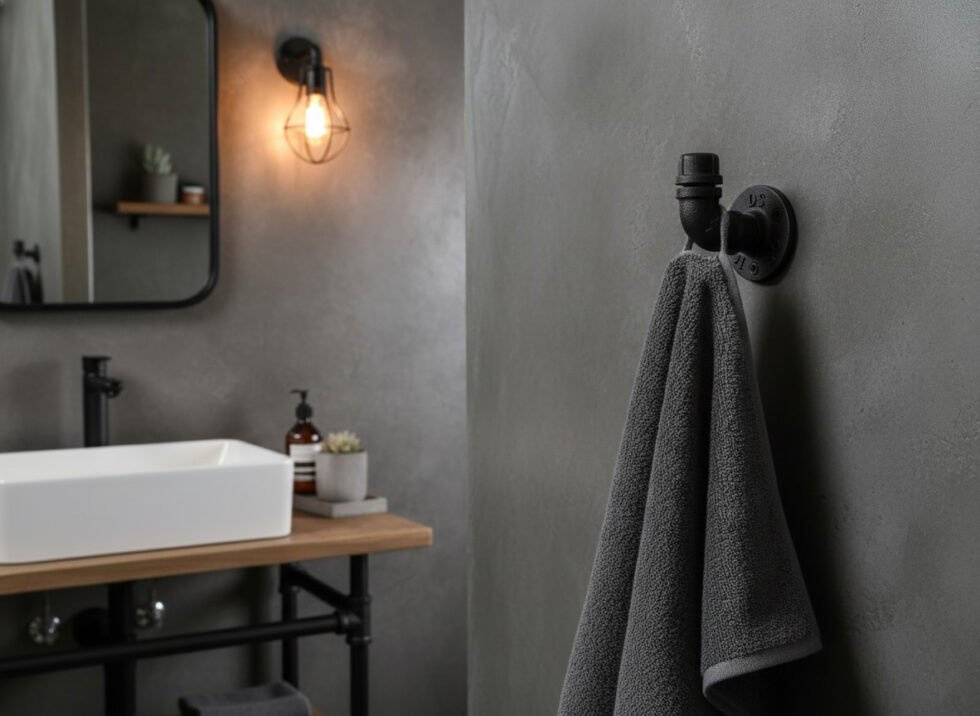 perchero de tuberia industrial steampunk para baño