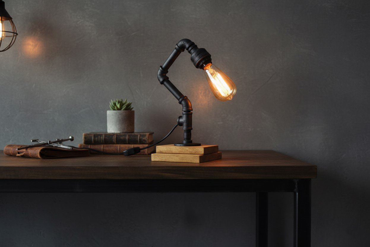 lampara de tuberia industrial steampunk