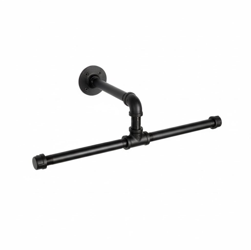 Gancho Perchero de Pared "Coba" Negro Mate, Estilo Industrial para Baño, Fabricado en Acero de alta resistencia con pintura anti corrosión.