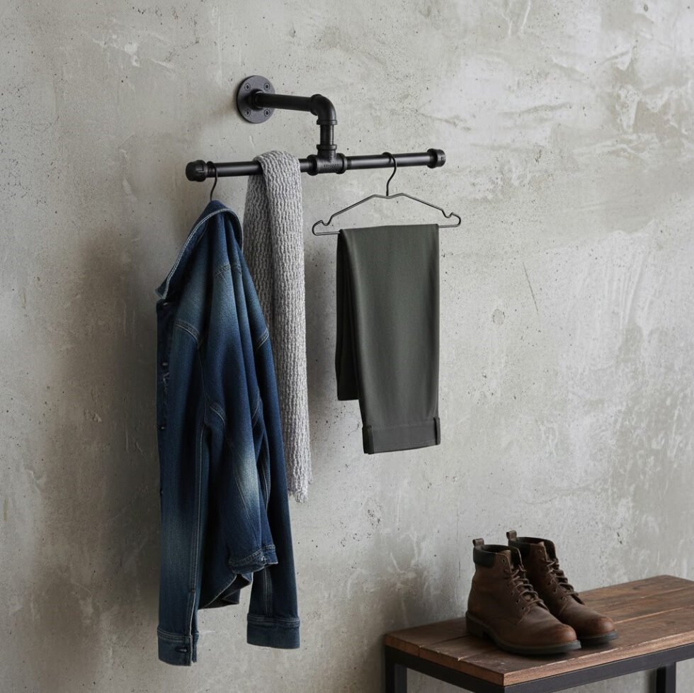 Gancho Perchero de Pared "Coba" Negro Mate, Estilo Industrial para Baño, Fabricado en Acero de alta resistencia con pintura anti corrosión.