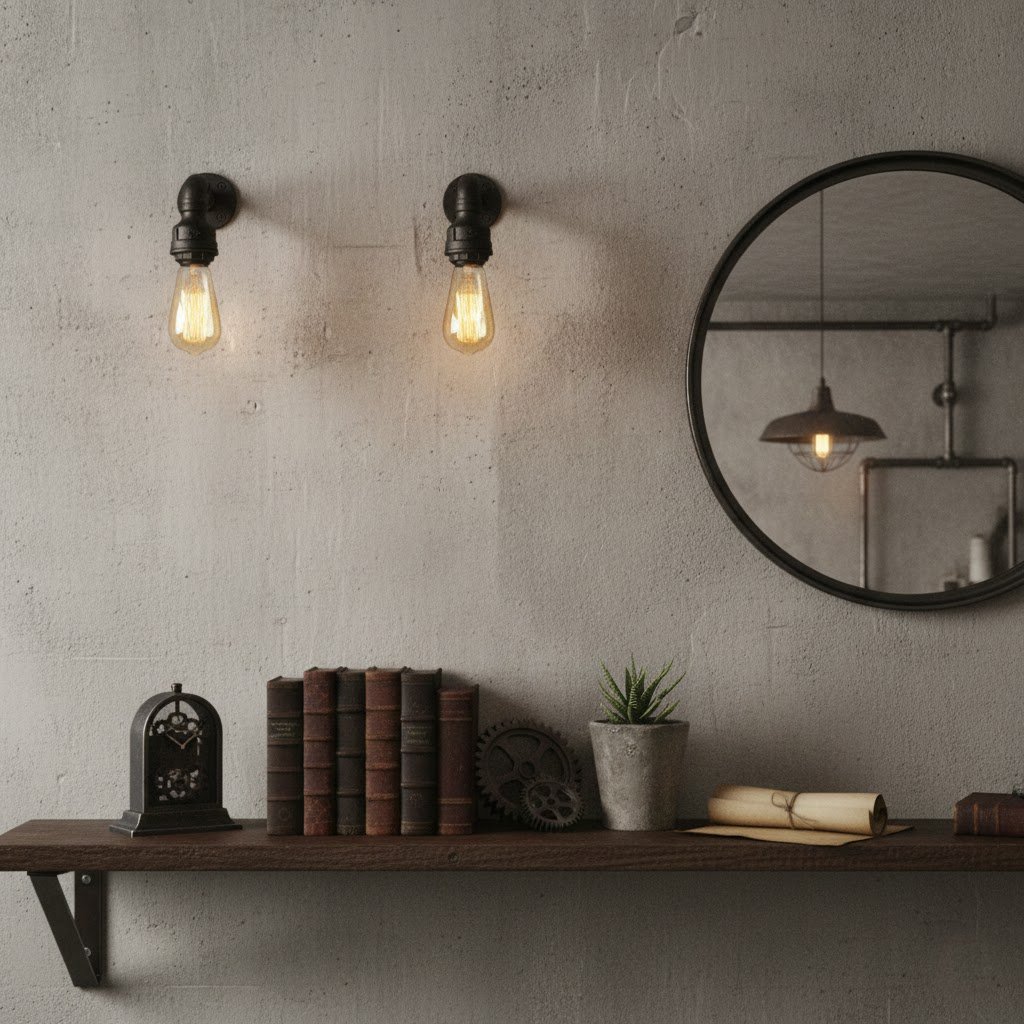 lampara doble de tuberia industrial steampunk